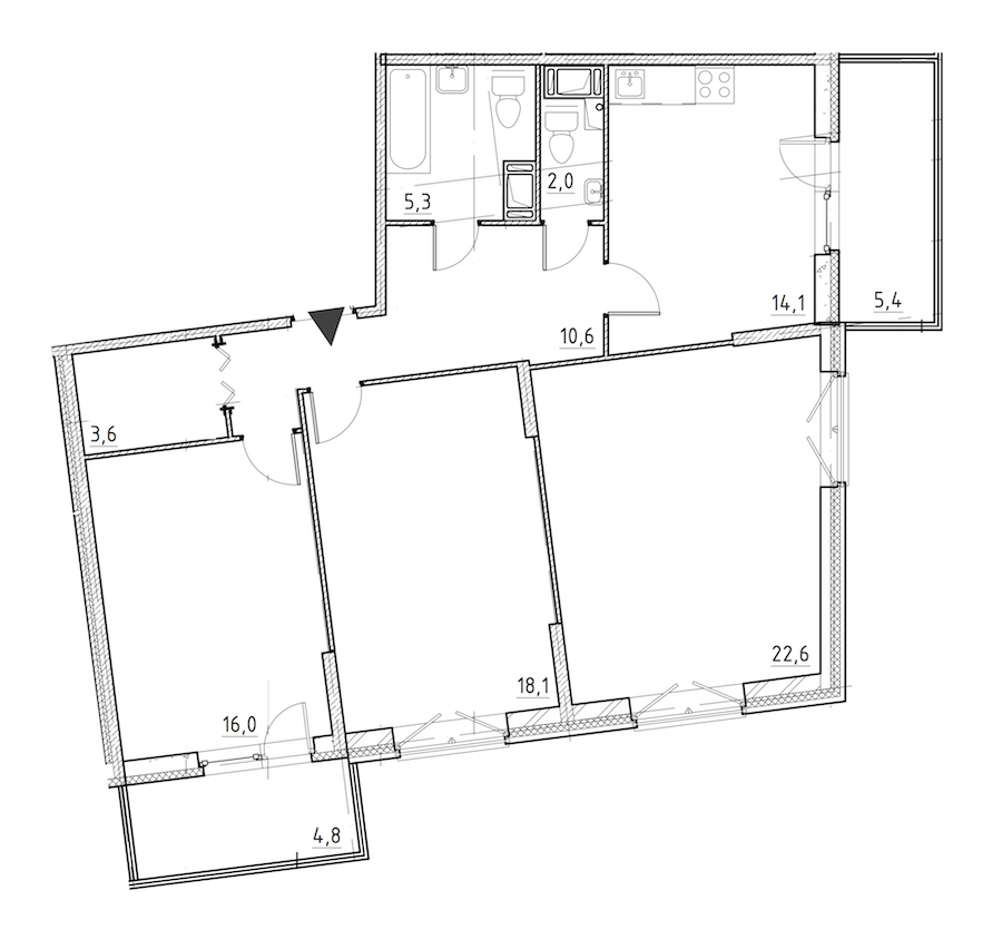 3-комнатная квартира 95.3 м², 3/12 эт., ЖК «Квартал Che»